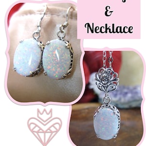 Save 10% on Opal Earrings & Pendant Set/ Sterling Silver/ Oval Dangle Drop Edwardian Art Deco Filigree [Custom Made] Design#70
