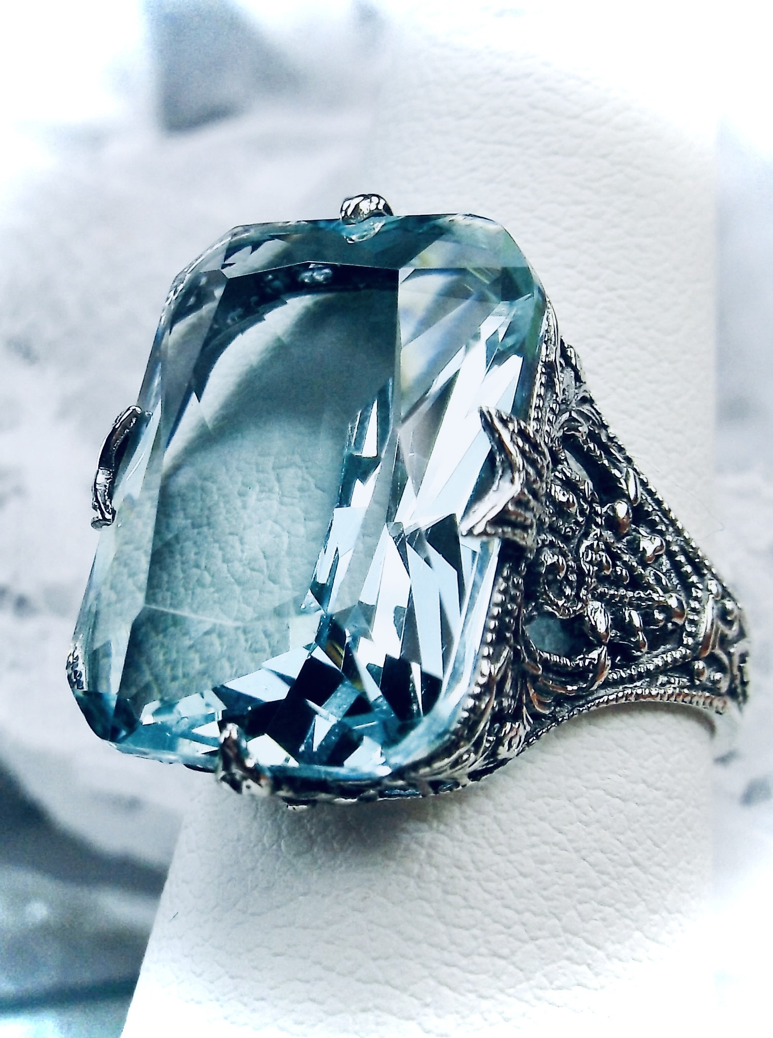 Aquamarine Blue Ring 925 Sterling Silver | 17ct Simulated  display picture 1