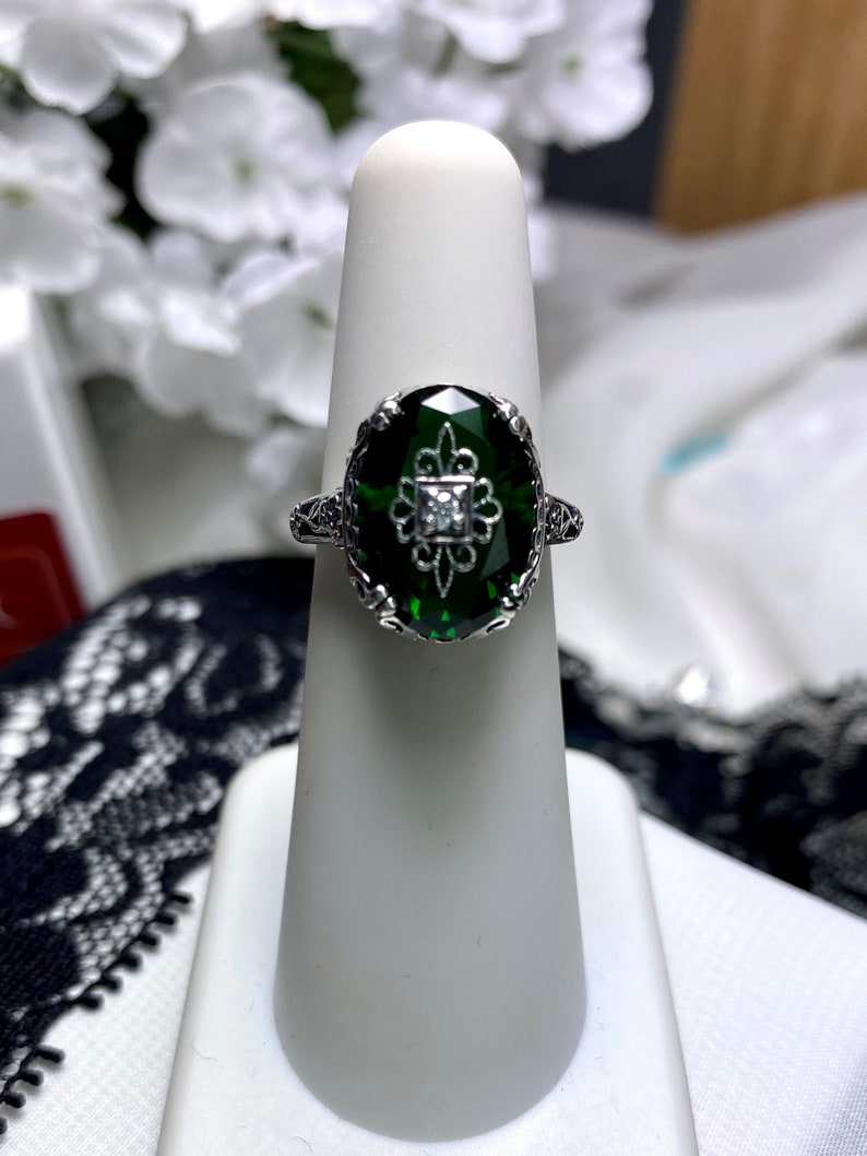 Emerald Green Ring/ Sterling Silver/ Embellished Gem CZ Etsy