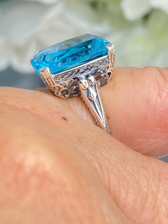 Vintage Stil Edwardian filigraner Ring Simulierter Aquamarinring 10 Karat Rechteck Edelstein Auf Bestellung Etsy