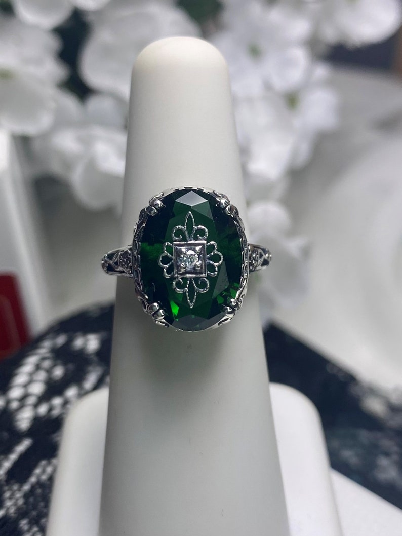 Emerald Green Ring/ Sterling Silver/ Embellished Gem CZ Etsy