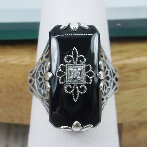 Black Ring Sterling Silver/ Embellished Black Glass & Inset CZ ...