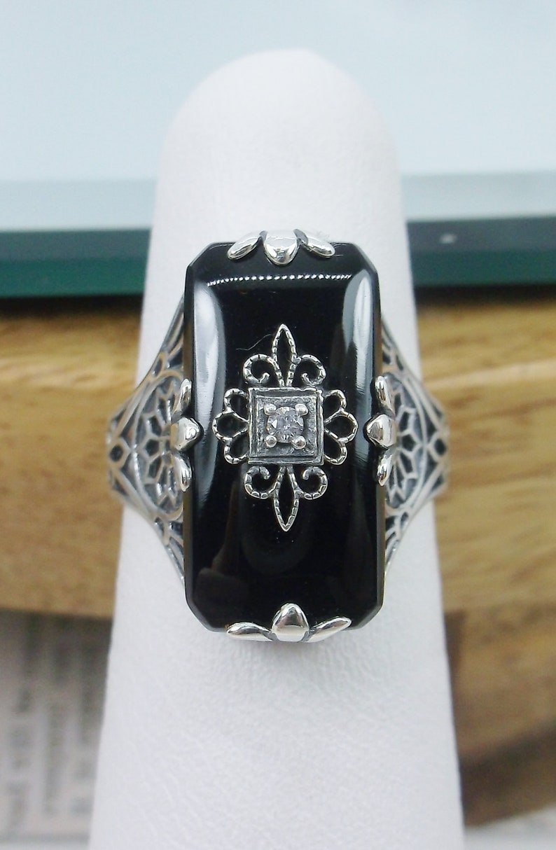Black Ring/ Sterling Silver/ Embellished Black Glass & Inset | Etsy