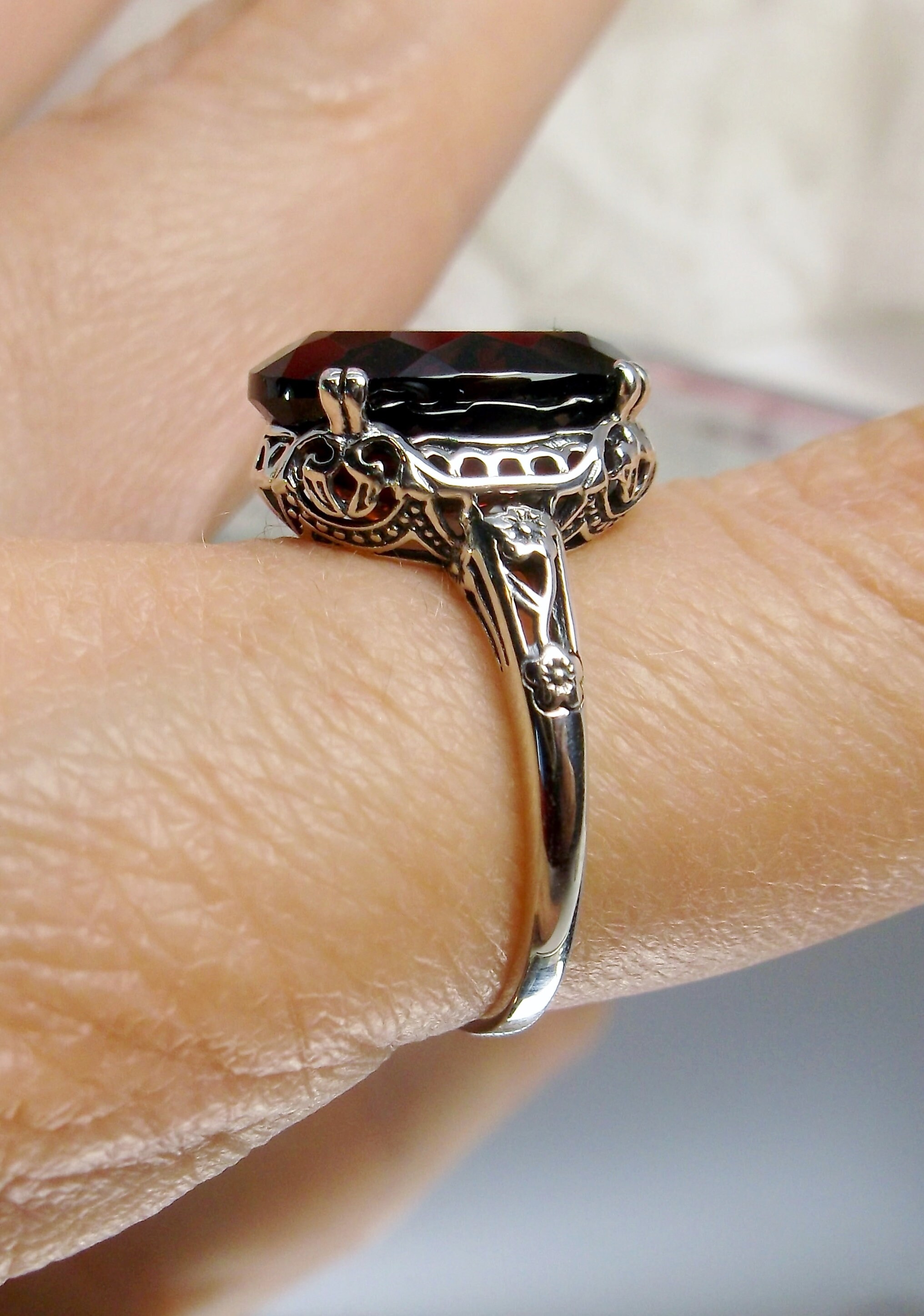 55Carat Genuine Sterling Silver Garnet Band Ring - Red Birthstone Ring Sizes 4-13