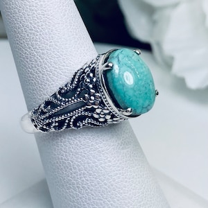 Turquoise Floral Ring Size 6/ Solid Sterling Silver/ Oval Blue Turquoise, Silver Blossom Flower Filigree [In Stock] Design #171