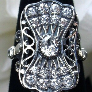 White CZ Ring, Size 6, Multi Gemstone Sterling Silver Filigree, Gatsby style [Ready to Ship] Design #134