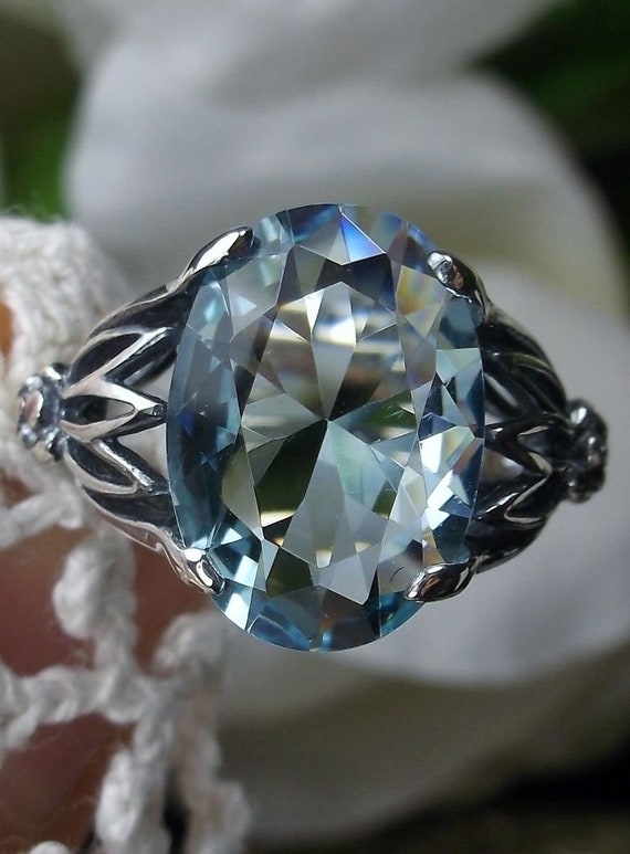 U.S SELLER-Gift Wrap Silver Heart Filigree Aquamarine Sim Sterling Silver Ring 