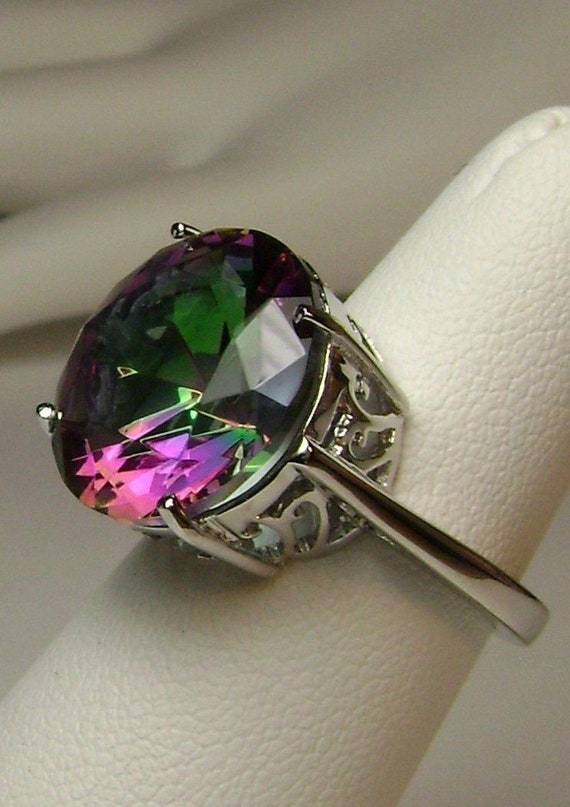 Mystic Topaz Ring/ Solid Sterling Silver/ 8ct Round Simulated | Etsy