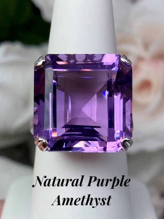 Natural Amethyst Ring/ Sterling Silver/ 20ct Huge Square Cut Purple Amethyst  Vintage Art Deco Revival Jewelry custom Made Design1 - Etsy Norway