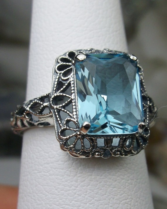 Aquamarine Ring/ Solid Sterling Silver/ 3ct Simulated - Etsy