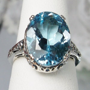 Natural Sky Blue Topaz Ring/ Sterling Silver/ Oval 6ct Natural Sky Blue ...