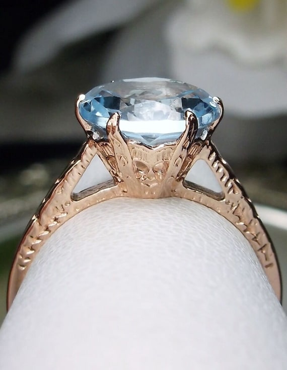 SILVER BLUE TOPAZ ROSE GOLD PLATE RING SILVER BLUE TOPAZ ROSE GOLD PLATE RING