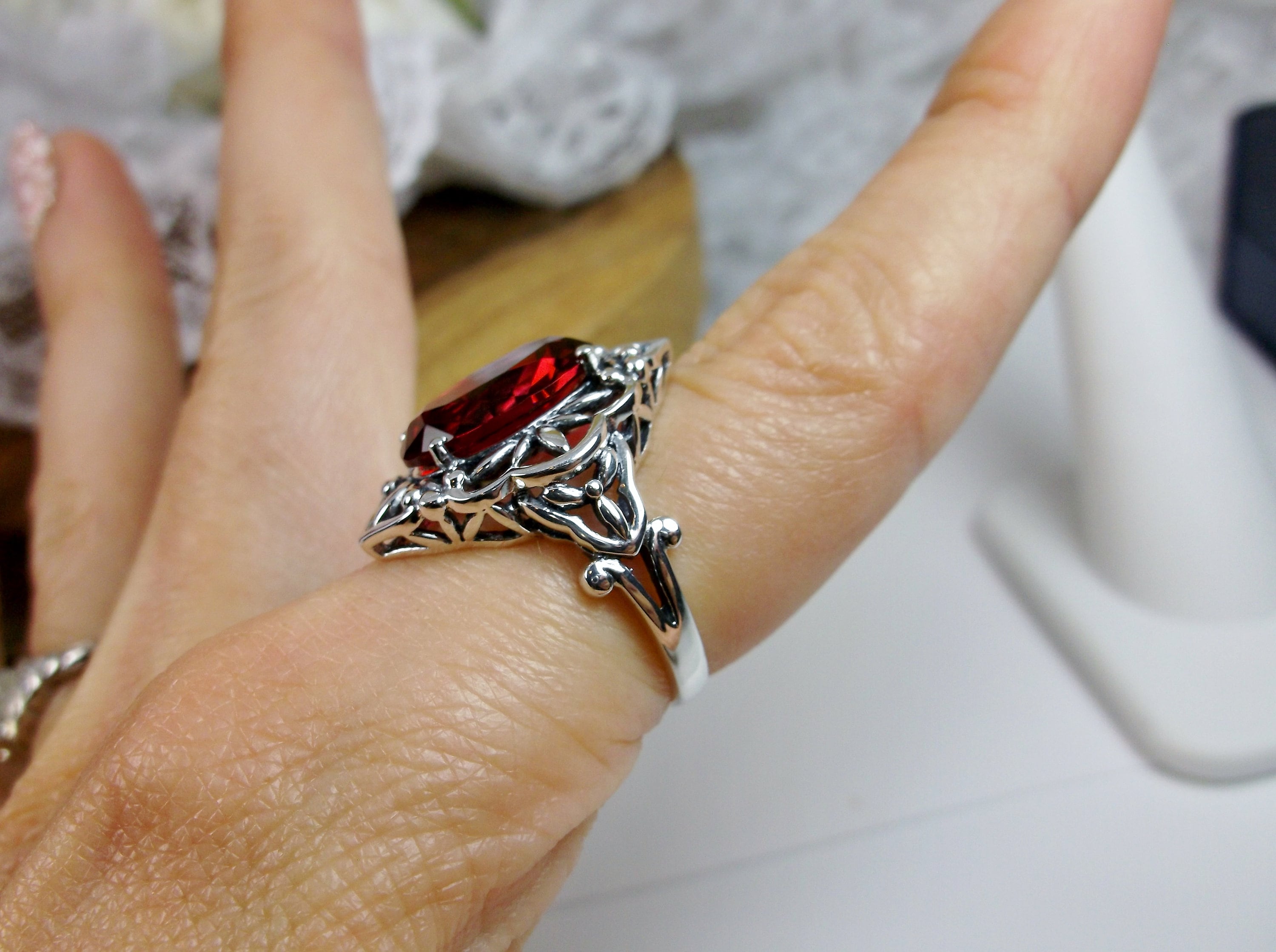 Ruby Ring / Oval Cut 6ct Gem With Gothic Sterling Silver Filigree ...