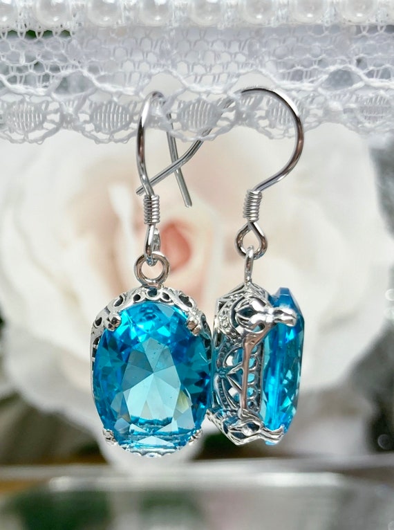 Blue Topaz Earrings Filigree Drop Sterling Silver Blue Topaz Earrings Filigree Drop Sterling Silver
