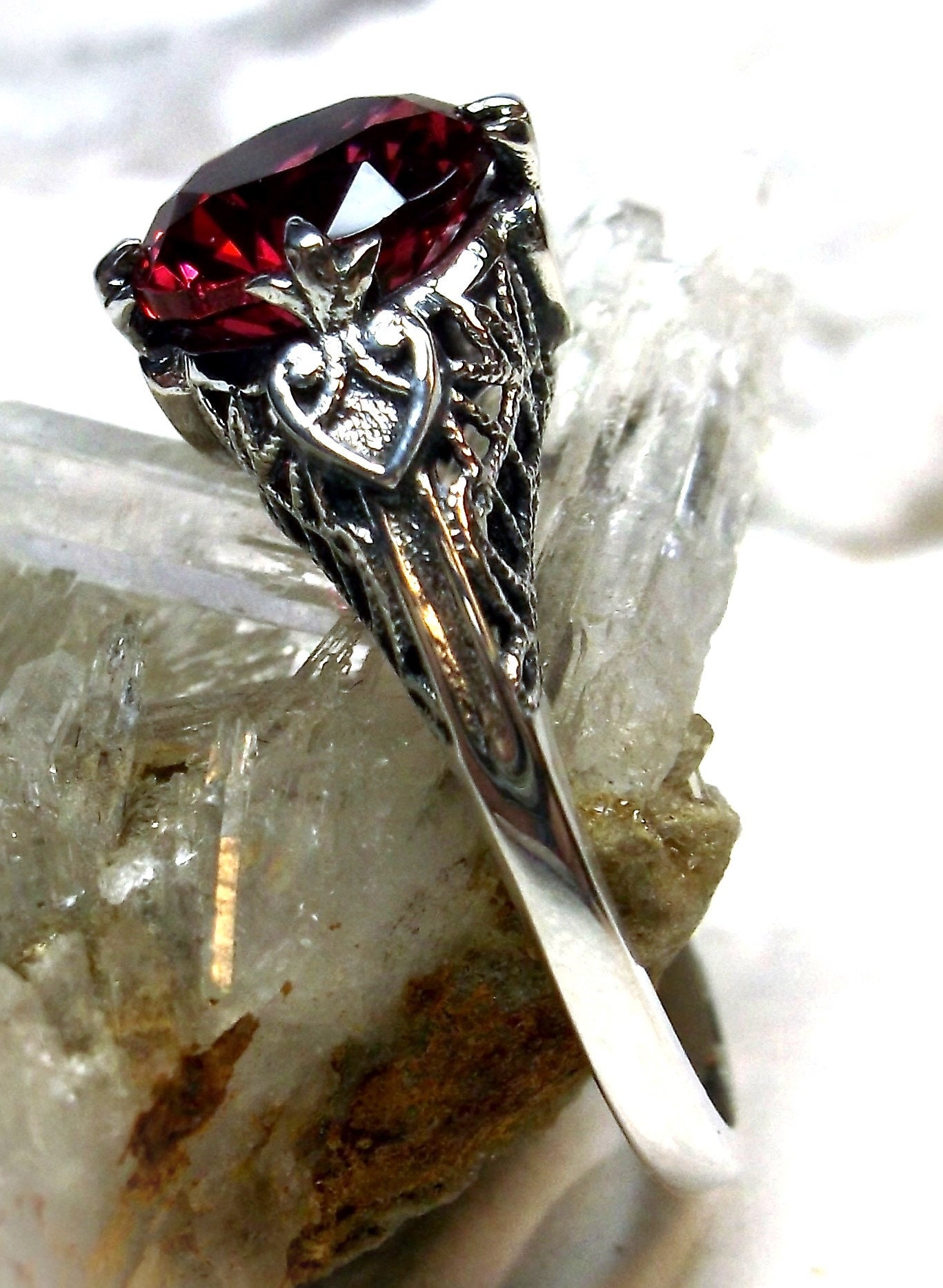 Ruby Ring Size 9 | 2ct Simulated Ruby Victorian Knight Art