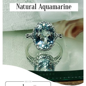 Aquamarine Ring| Sterling Silver| 10K | 14K|  4ct Oval Natural Aquamarine| Floral Art Deco Edwardian Filigree [Custom Made] Design#70z