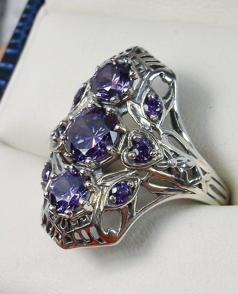925 Sterling Silver Oval Pink Amethyst & CZ Heart Statement Ring - 1.4 Ct Birthstone Ring - View #5