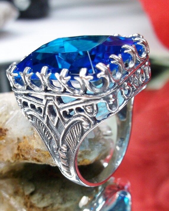Swiss Blue Topaz Ring Sterling Silver 30ct Simulated Swiss Blue