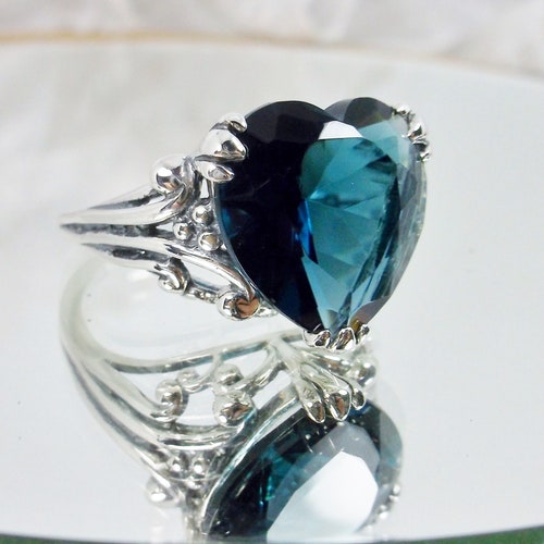 London Blue Topaz Ring / Solid Sterling Silver/ 7ct Round - Etsy