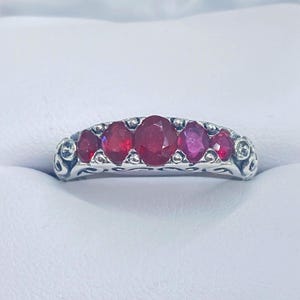 Natural Ruby Ring / Natural Treated 5-Gems with Sterling Silver Georgian Victorian Filigree [Made To Order] Design#19