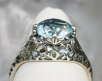5MM Runder Blauer Aquamarin-Edelstein 925er Sterling Silber Solitär-Akzente Versprechen Ring (Gelbvergoldetes Silber, 12
