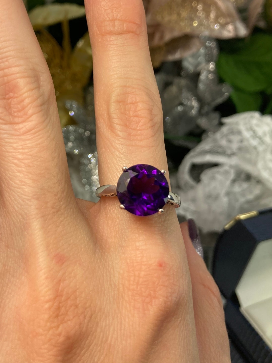 Natural Amethyst Ring Size 9 / Sterling Silver/ 5ct Natural Round Cut Amethyst, Swirl Filigree, Vintage Revival Jewelry in Stock Design4 - Etsy Natural Amethyst Ring Size 9 / Sterling Silver/ 5ct Natural Round Cut Amethyst, Swirl Filigree, Vintage Revival Jewelry in Stock Design4 - Etsy