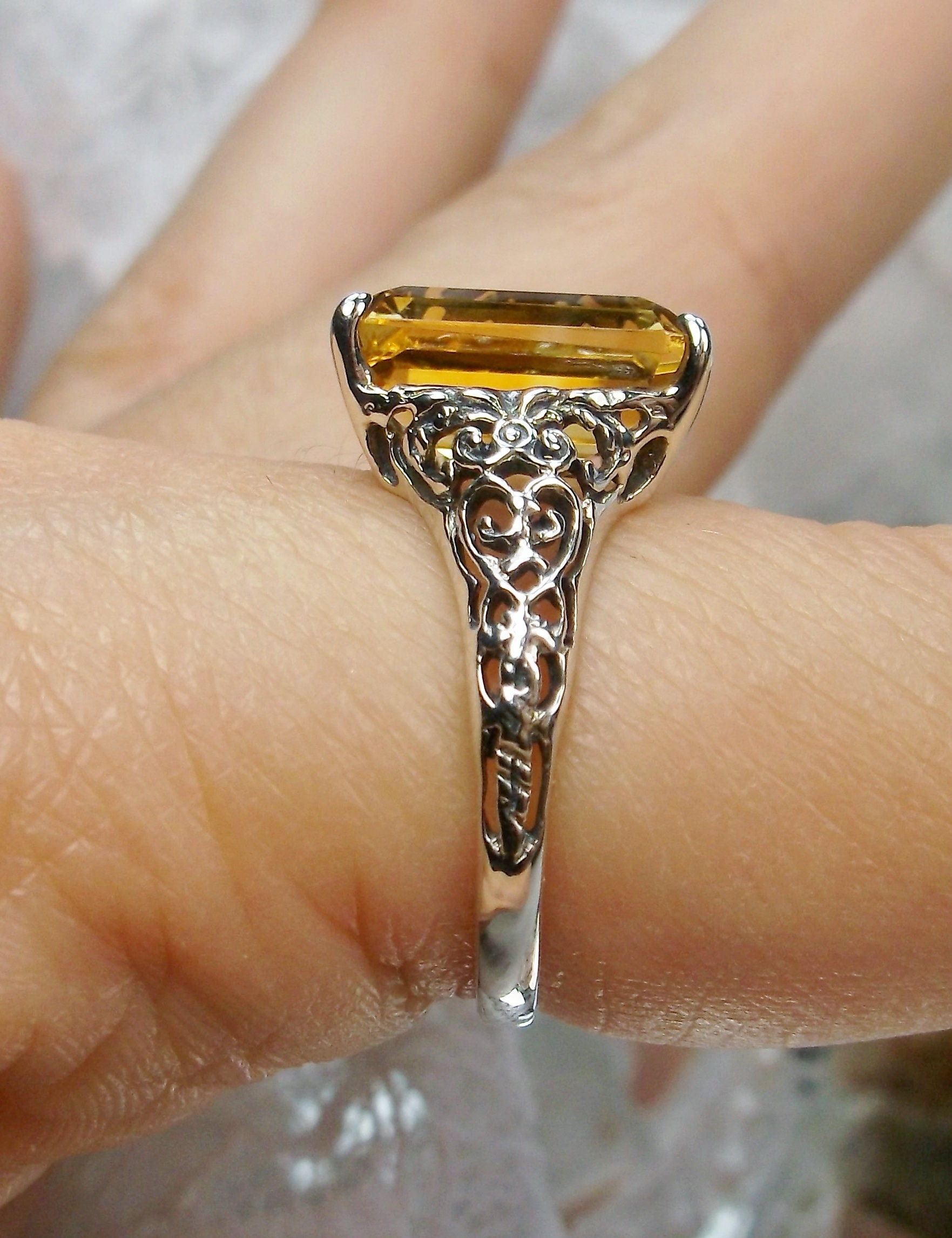 Jewelryonclick Genuine 5 Carat Citrine Silver Adjustable Rings for