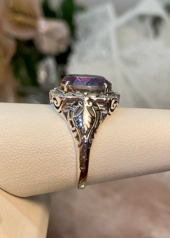 Natural Mystic Topaz Ring/ Sterling Silver/ 4ct Oval Cut Natural Mystic Topaz Ring/ Sterling Silver/ 4ct Oval Cut
