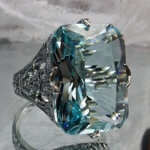 Aquamarine Blue Ring/ Solid Sterling Silver/ 12ct Simulated - Etsy