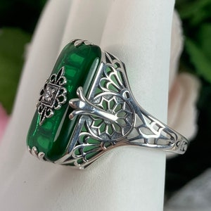 Emerald Glass Ring/sterling Silver/embellished Green Camphor & - Etsy