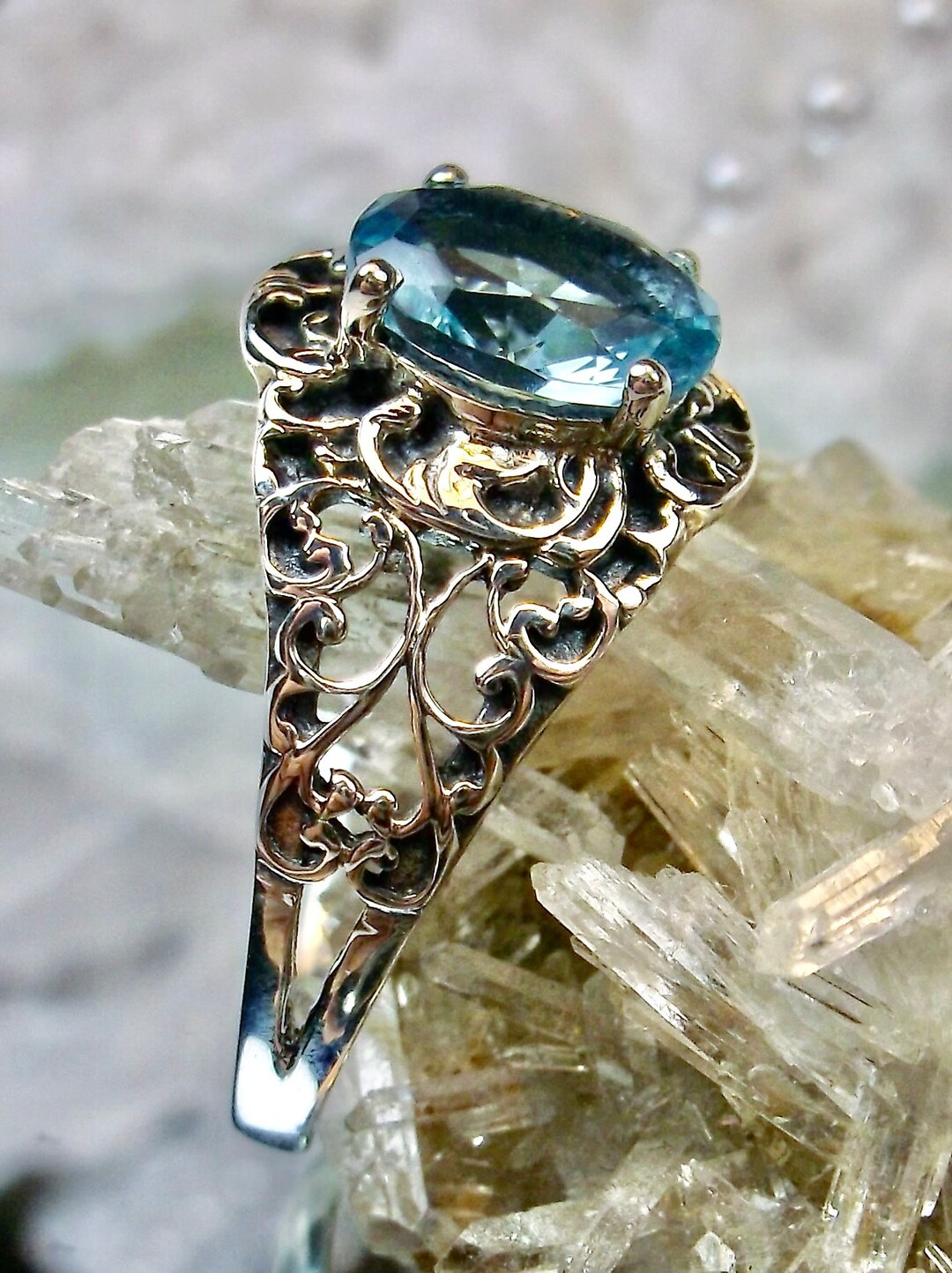 Natural Blue Topaz Ring | Size 9 | Oval Gem With Sterling Silver Art ...