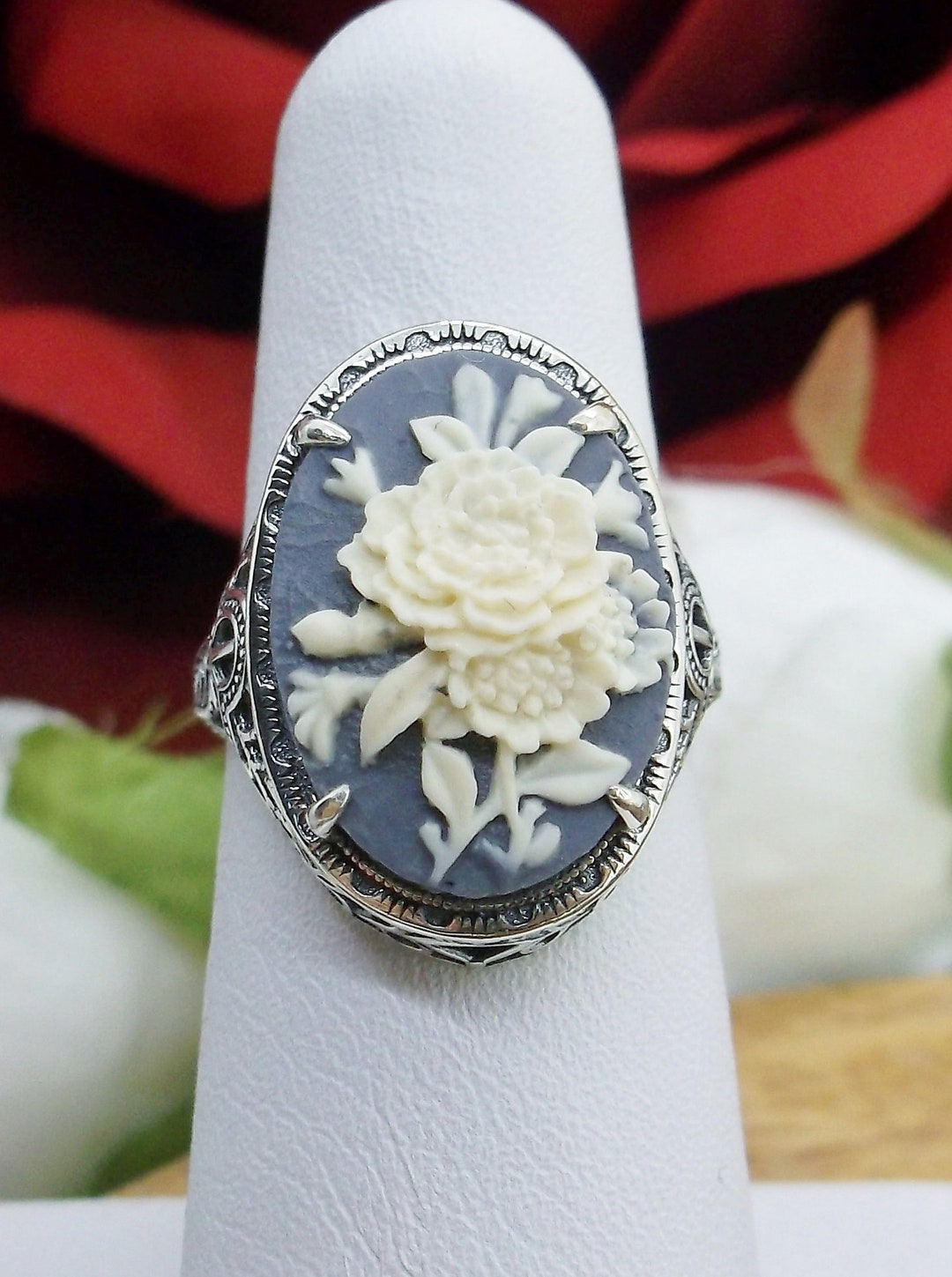 Cameo Ring /art Deco /flower, Rose, Lady Silhouette, or Butterfly