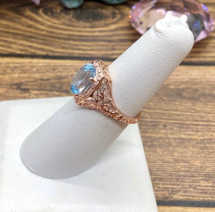 Natural Blue Topaz Ring/Size 6.5 Rose Gold Plated Silver/ | Etsy