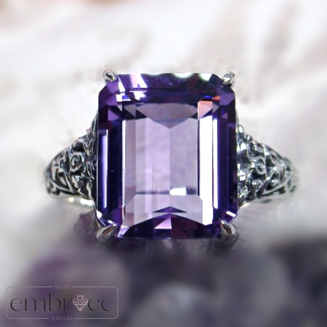 Anello Di Fidanzamento Con Rami E Foglie E Ametista, Anello Con - Foto 7