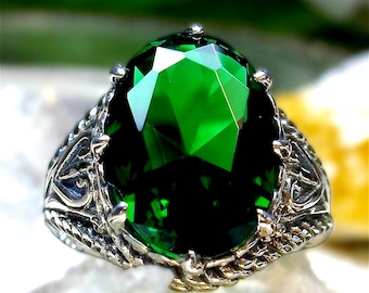 グリーンエメラルドゴシックリング｜スターリングシルバー｜6カラット