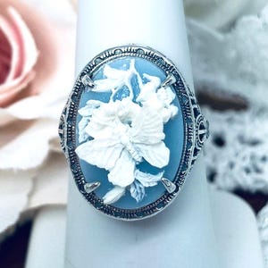 Cameo Ring Schmetterling, Rose Blume, Lady Silhouette, Sterling Silber Viktorian/Deco filigran [Auf Bestellung]Design #230