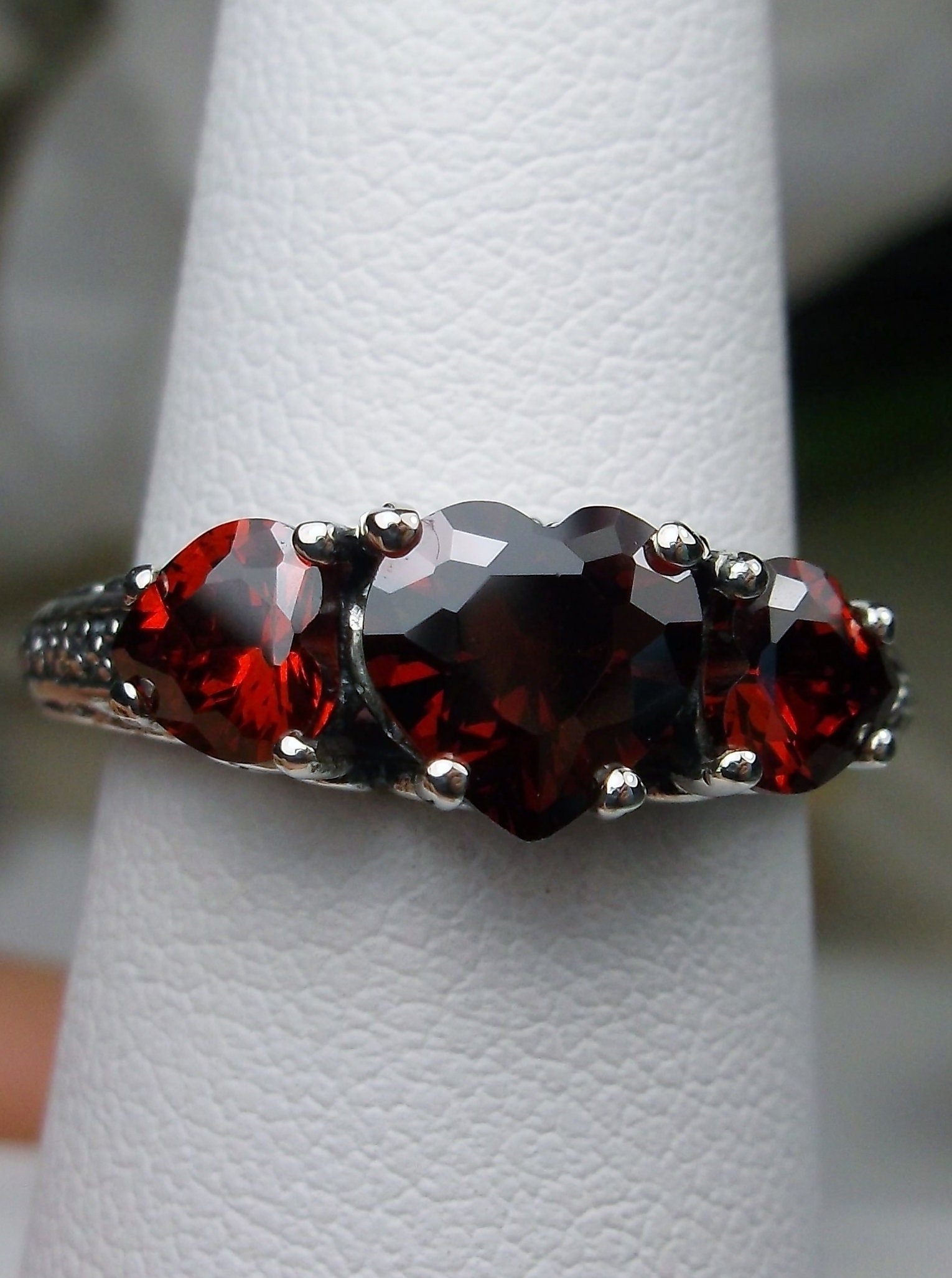 Made To Order Details about   Ruby Ring/ Sterling Silver Filigree Dainty Red Gem 3Stone #161 