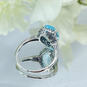 Simulated Aquamarine Sterling Silver Ring - .925 Silver Simple Elegant Band Size 7