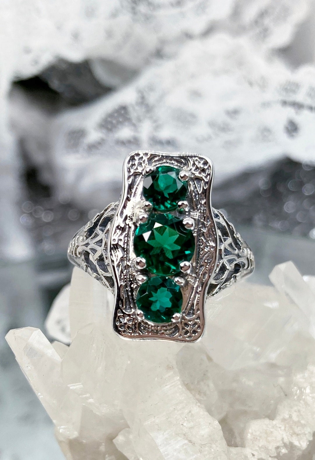 Natural Emerald Ring/ Solid Sterling Silver/ Natural Green - Etsy