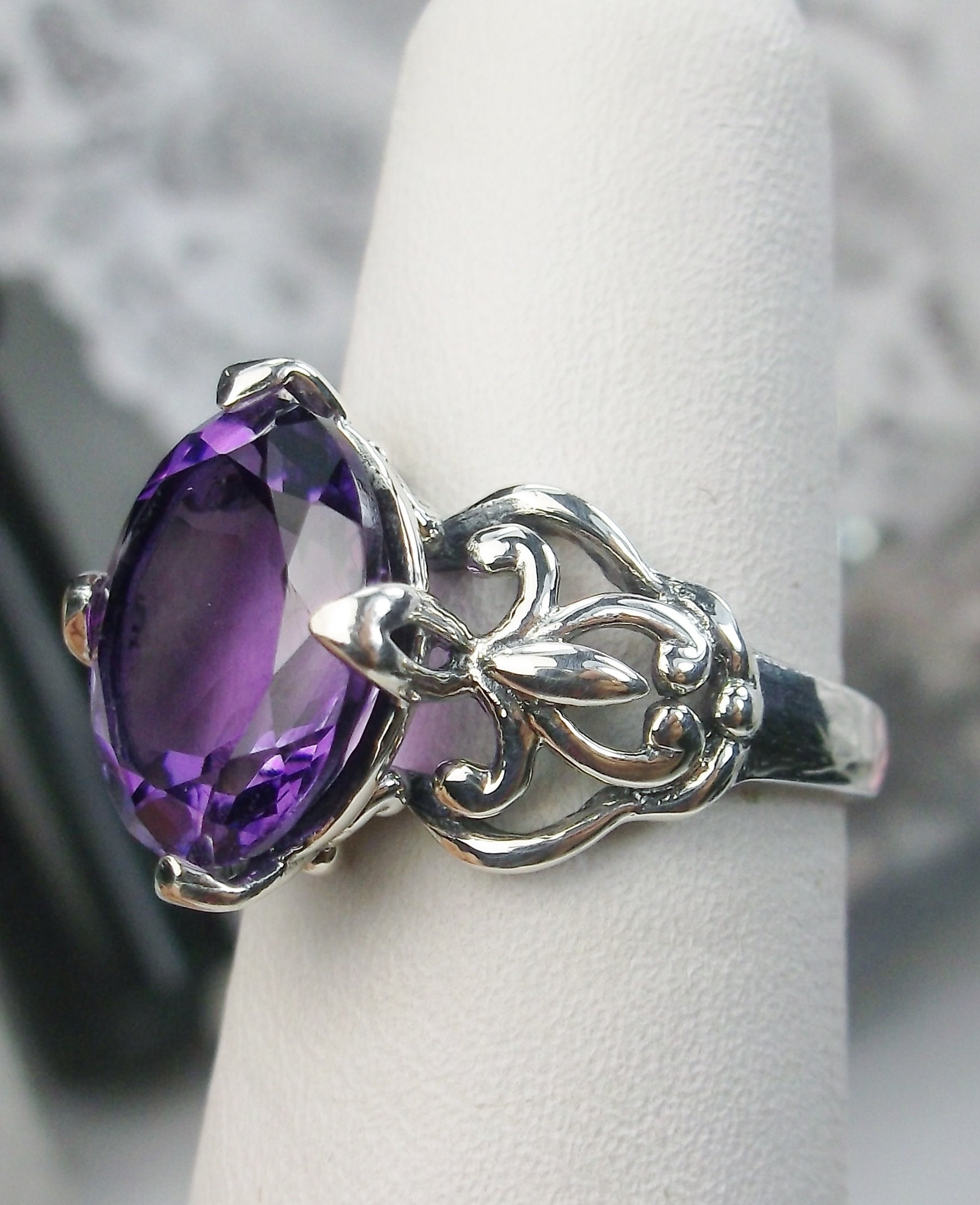 Amethyst Ring/ Solid Sterling Silver/ 3ctw Oval Natural Purple | Etsy