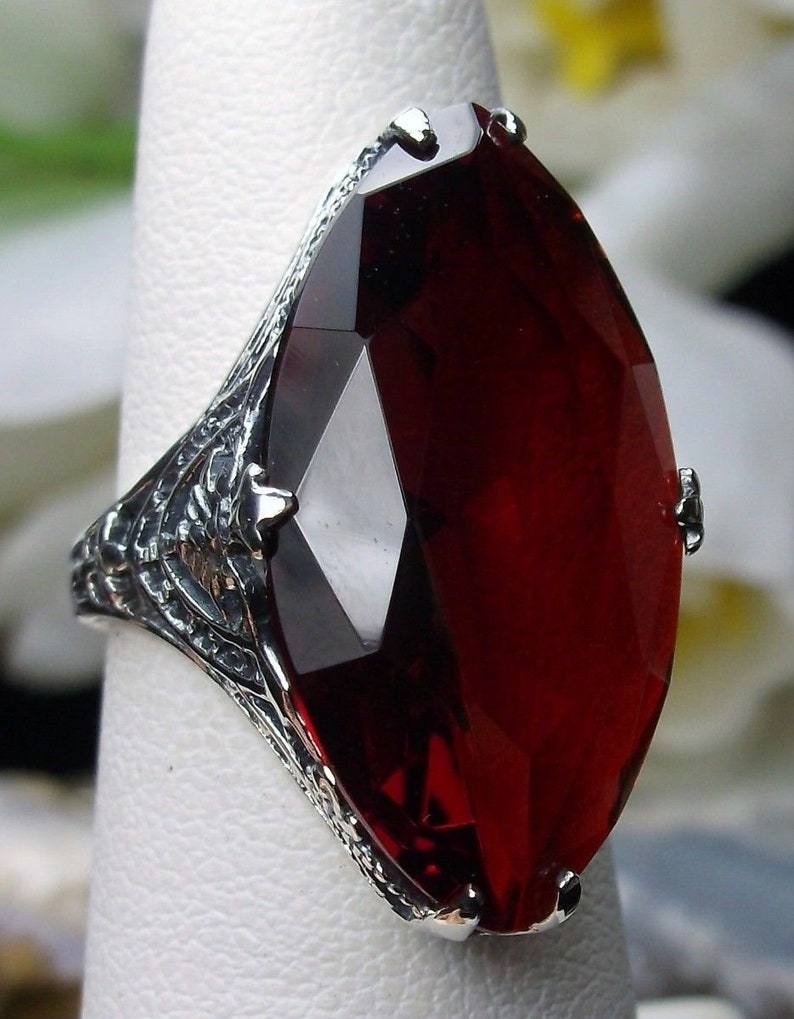 Red Ruby Ring/ Solid Sterling Silver/ 13ct Marquise Cut | Etsy