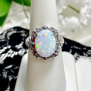 オパールリング Sim Opal Rainbow Ring/ Solid Sterling Silver/ 4ct Oval