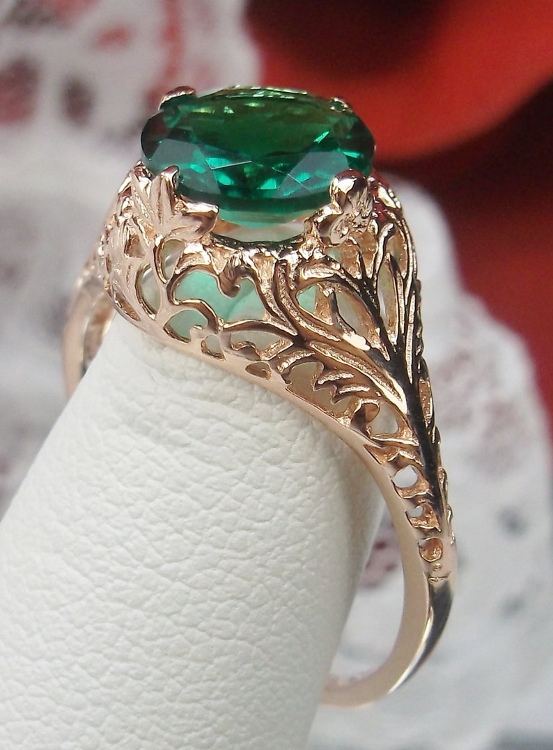 Natural Emerald Ring/ Rose Gold over Silver/ 1.1ct Round | Etsy