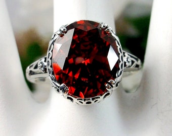Garnet Red Ring | 925 Sterling Silver 5ct Red Garnet Gemstone Silver Floral Art Deco Edwardian Filigree [Made To Order] Design#70z