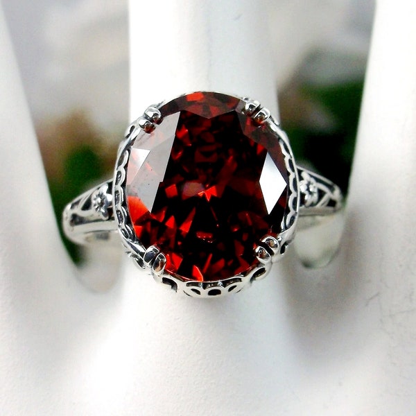 Garnet Red Ring | 925 Sterling Silver 5ct Red Garnet Gemstone Silver Floral Art Deco Edwardian Filigree [Made To Order] Design#70z