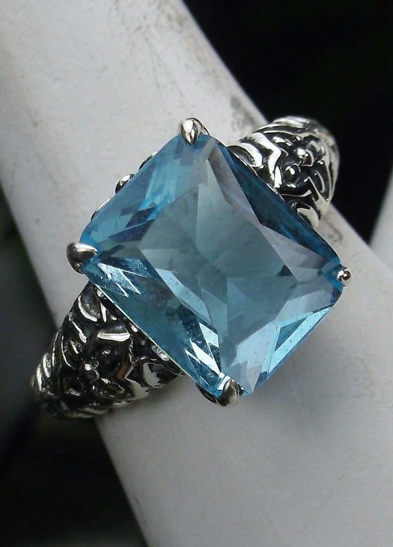 Aquamarine Ring / Solid Sterling Silver/ 3ct Blue Simulated - Etsy