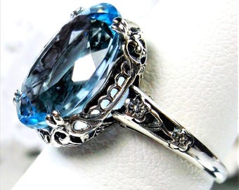 Aquamarine Blue Ring / Sterling Silver/ 6ct Natural or Sim