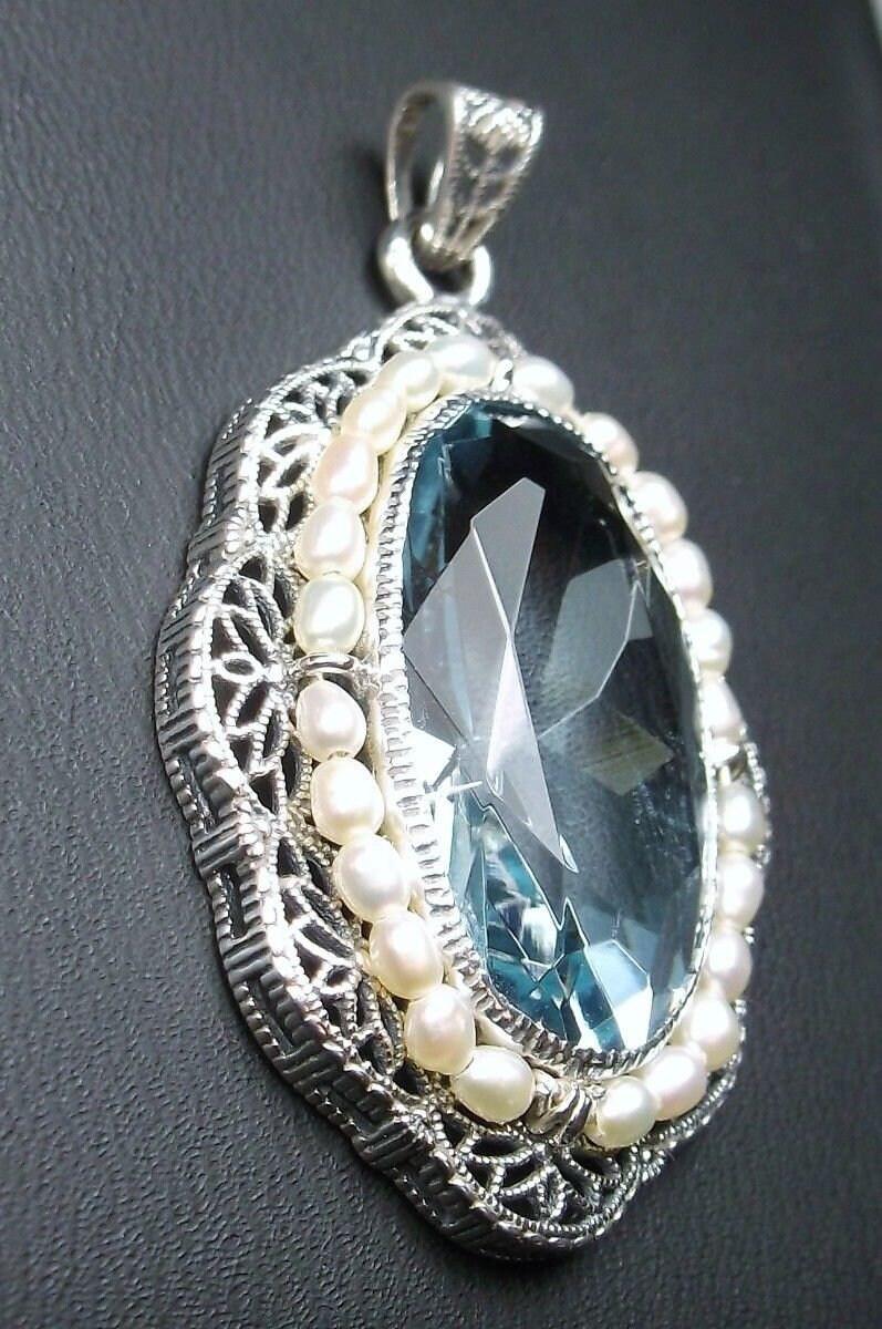 アンティーク　ペンダント　イギリス　アクアマリン　パール アクアマリンパールペンダント エドワーディアンネックレス