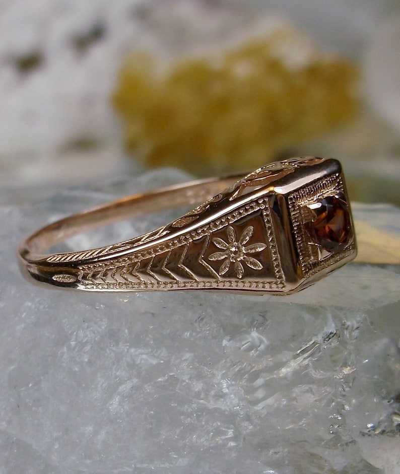 Natural Garnet Wedding Ring, Rose Gold Plated Silver or Gold/ Natural Gemstone Antique Art Deco Filigree Made To Order Design155 image 2