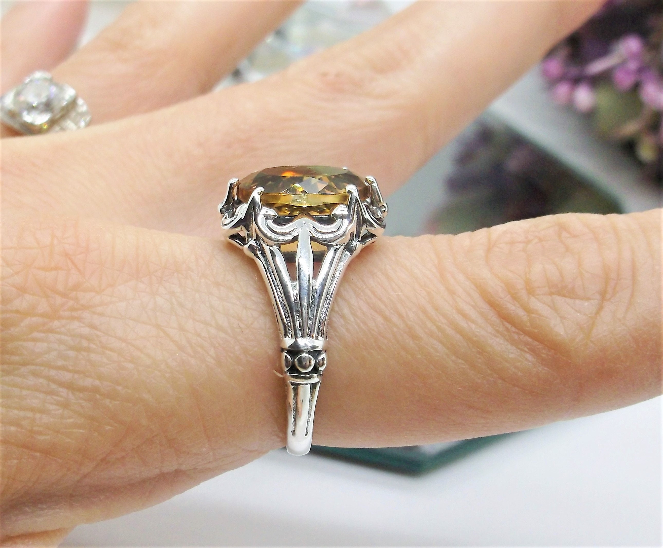 Jewelryonclick 5 Carat Gemstone Natural Citrine Cut Silver Rings
